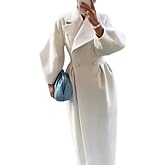 Akivide Womens Double Breasted Long Pea Coats Lapel Lantern Sleeve Maxi Trench Coats Fall Winter Wool Blend Overcoat