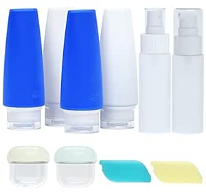 Valourgo 10 Pack Travel Bottles Set TSA Approved Travel Containers for Toiletries,3 oz Portable Travel Size Tube Leak Proof Spray Bottles Cream Jars Travel Shampoo and Conditioner Toiletries Accessories with Label