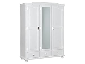 Inter Link Alpine Living Kleiderschrank Bauernschrank Dielenschrank Spiegelschrank Landhauschrank Kiefer massiv weiss lackiert