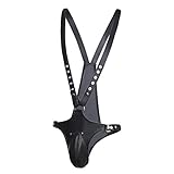 Men's Sexy Leather Panties G-String Jockstrap Briefs Open Front Hole Chastity Devices Bikini Strap On Underwear Thongs Bib Black