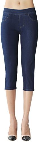 ISOLDE Skinny Capri Jegging Super Stretch Knit Denim For Women With Fully Functional Pockets-M, Dark Blue