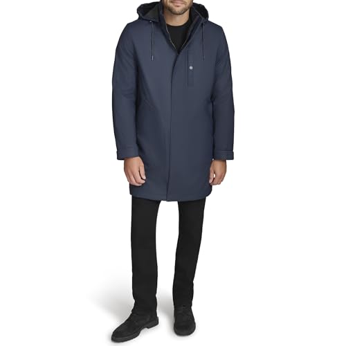 Andrew Marc Men's Longer Length Sherpa Lined Hooded Jacket, Ink, Medium
