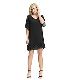 CURLBIUTY Vestido corto con cuello en V y mangas acampanadas para mujer