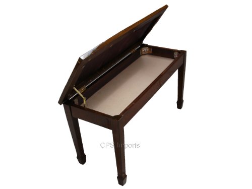 Genuine Leather Walnut Concert Grand Duet Piano Bench Stool with Music Storage