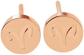 CinCinChic For Ladies 18K Rose Gold Plated Astrology Horoscope Aries Leo Libra Gemini Virgo Taurus Pisces Aquarius Pisces Cancer Scorpio Stud Earrings (Aries)