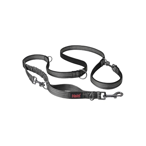 HALTI Anatomy Multifunktionsleine – Doppelführleine mit Zwei Karabinern und Ruckdämpfer, ideal zum Gassigehen & Hundetraining. Reflektierend & leicht. Geeignet für Welpen (Größe L, Grau)