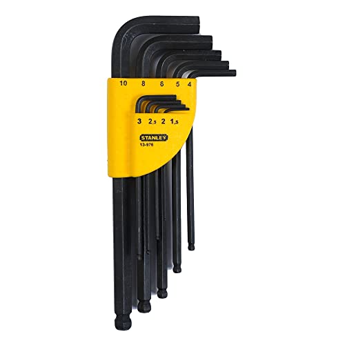 Stanley Stiftschluessel-Set fuer Innensechskantschrauben, 9-teilig, lang mit Kugelkopf, 1.5/2/2.5/3/4/5/6/8/10 mm 1-13-976