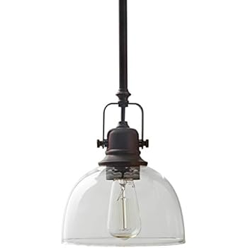 Stone & Beam Vintage Ceiling Pendant Lighting Fixture With Light Bulb And Clear Glass Shade - 7 x 7 x 17.25 Inches, 11.75 - 59.25 Inch Cord, Oil Rubbed Bronze