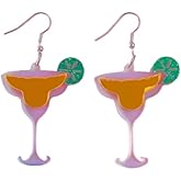 Acrylic Cocktail Glass Earrings - Laser Cut Fruit-Inspired Jewelry,Ideal for Party-Lovers, Lightweight and Trendy
