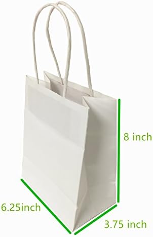 Metrogalaxy 5.25"X3.25"X8" Small Kraft Paper Bags, Party Bags, Shopping Bags with Handles, Color: White Bags, 50PC