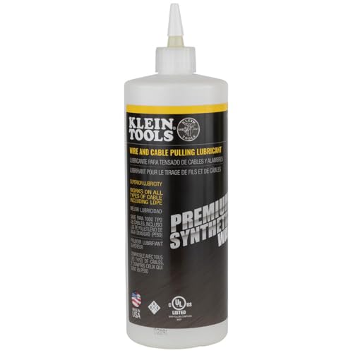 Klein Tools 51010 Wax Lubricant, Made in USA, Premium Synthetic Wax Wire and Cable Pulling Lubricant, 1-Quart Squeeze Bottle