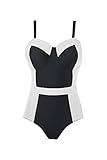Spring Fever Women's Plus Size Color Block One-Piece Swimsuits Monokini Swimwear