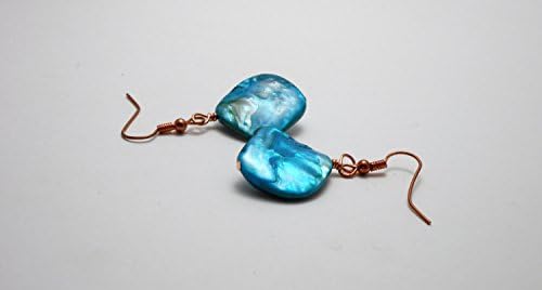 Blue Shell Earrings, Ocean Blue Shell Beads, Sea Blue Dangle Earrings, Copper Jewelry