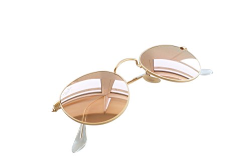 Ray-Ban ROUND METAL - MATTE GOLD Frame BROWN MIRROR PINK Lenses 50mm Non-Polarized