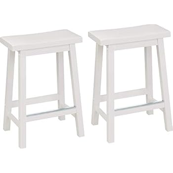 AmazonBasics Classic Solid Wood Saddle-Seat Kitchen Counter Stool with Foot Plate 24 Inch, White, Set of 2