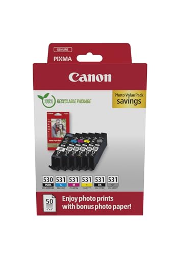 Canon PGI-530/CLI-531 PGBK/C/M/Y/BK/GY Photo Value Pack - 6er-Pack - pigmentiertes Schwarz, Schwarz, Cyan, Magenta, Gelb, Grau - original - Hängebox - Tintenpatrone/Papierkit