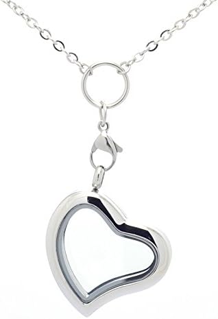 Lefeng 28mm Askew Heart Crystal 316L Stainless Steel Floating Glass Locket Free 30 inch Long Rolo O Necklace