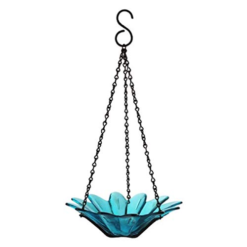 Romantic Decor and More Glass Daisy Birdbath 8 in. G290VF Aqua Transparent Wild Bird Feeder, Colored Birdseed Bowl