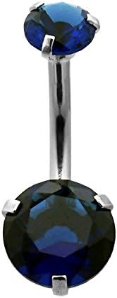 Newave Belly Button Ring Round Cubic Zirconia Navel Barbell Stud Body Piercing (Navy Blue)