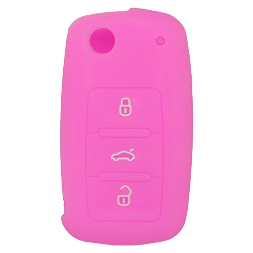 BROVACS Silicone Cover Protector Case Holder Skin Jacket Compatible with VOLKSWAGEN PASSAT SKODA SEAT 3 Button Flip Remote Key Fob CV2801 Pink