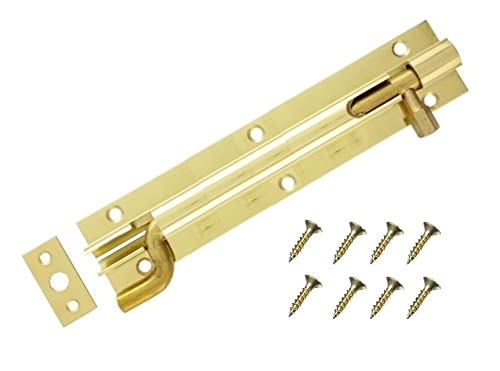 TERF Door Bolt Polished Brass Barrel Slide Lock Necked Door Bolt 150mm [6''] Door Latch with Screws Ideal Door Locks for Internal and External Doors - 150mm, Gold