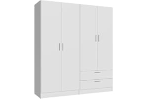 Madesa 4 Doors 2 Drawers Wardrobe Set Armoire Closet Bedroom Storage Cabinet with Shelves and Hanging Space 63" L Wooden Clothing Organizer Unit (White)