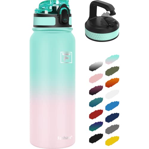 Fanhaw Insulated Water Bottle for On to Go 20 oz (2 Lids) Dishwasher Safe Stainless Steel
