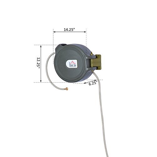 HOMCOM 1/2" x 65' Retractable Auto-Rewind Wall Mounted Garden Water Hose Reel - Thumbnail 6