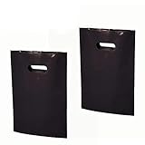 SES.CO 12x15 Inches Glossy Black Plastic Merchandise Bags Die Cut Shopping Bags Retail Bags(100 Pack)