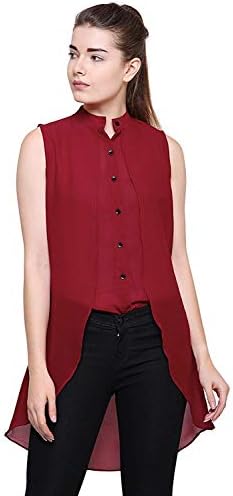 POISON IVY MIZAGO Women's Casual Chiffon Layered Sleeveless Elegant High-Low Top