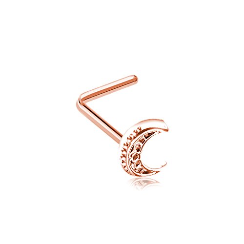 Filigree Moon L-Shape Nose Ring (Sold Individually) (Rose Gold)