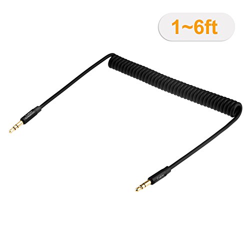 CableCreation 1~6 Ft Coiled 3.5mm Stereo Audio Cable, Aux 3.5 Audio Cord for iPhones, iPads, Samsung and other 3.5mm DC plug Port Device, Black