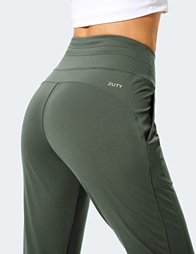 ZUTY Joggers for Women High Waisted Women Sweatpants with Pockets for Athletic Running Tapered Track Pants for Workout Army Green M