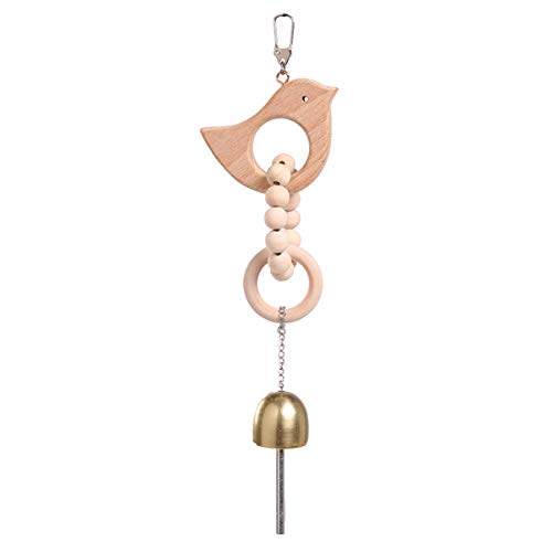 Safe Natural Wood Bird Cage Bite Toy with Bell, Hanging Pet Parrot Chew Play Toy For Sun Conures Monk Parakeets Cockatiels Lovebirds African Grey Cockatoo Amazon,Green-cheeked Small Medium Budgies