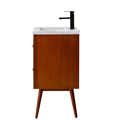 EVIVA Caramel 24 Inch Teak Mid Century Bathroom Vanity with Porcelain