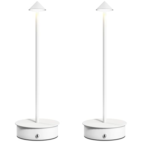 Juego de 2 Lámparas de Mesa Recargables por USB Regulables Blanco