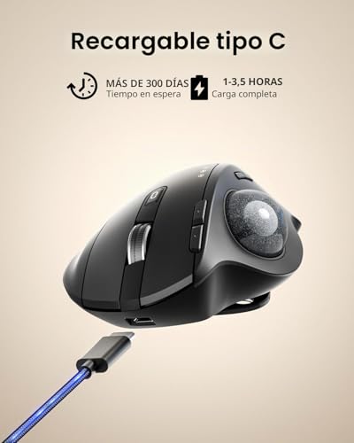 ProtoArc EM01 NL Trackball Wireless Mouse, 2.4G USB & Bluetooth, Thumb Control, Adjustable Angle, 5 DPI Adjustable, Rechargeable, Ergonomic Mouse for PC/Mac/Pad/Windows