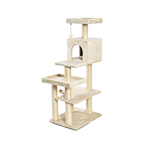 AmazonBasics-Albero-per-gatti-XL-con-cuccia-e-torre-61-x-1422-x-482-cm-beige