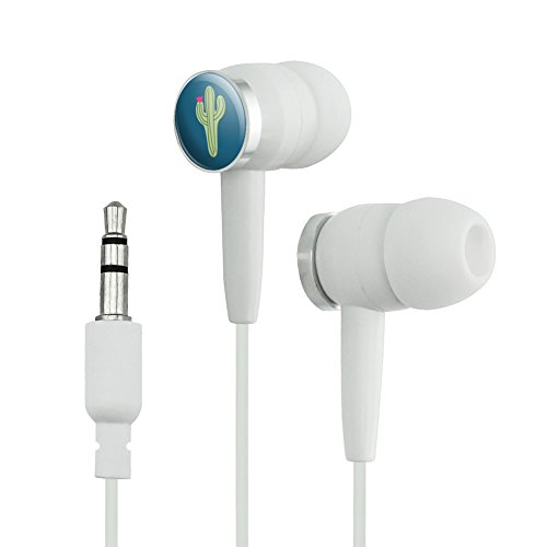Cactus Succulent Desert Plant Flowering on Blue Novelty In-Ear Earbud Headphones - White