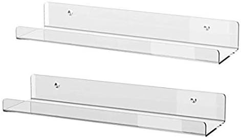 HESIN Acrylic Book Shelf Floating Wall Ledges Display Shelves – 5MM Thick Invisible Spice Racks 2 Pack of 15 L x 3.7" D x 2.75" H