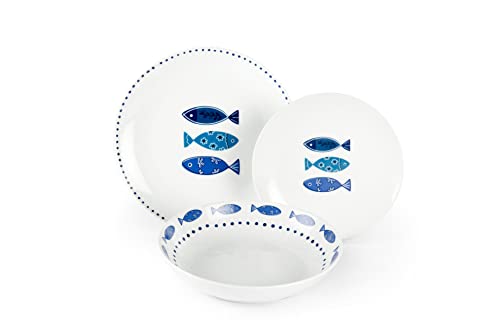 Excelsa Ocean 18 Pieces Dinnerware Set, Porcelain, 45 x 25 x 12 cm (White/Blue)