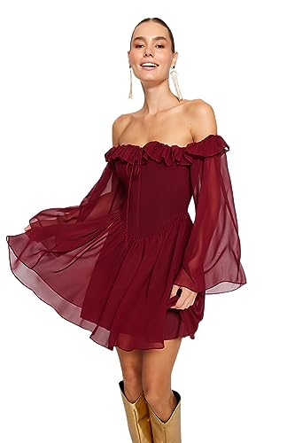 Trendyol TPRSS23EL00096 Vestito, Borgogna, 38 Donna