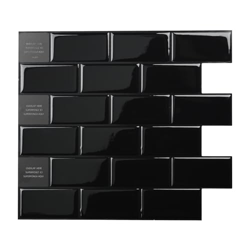 Smart Tiles Klebefliesen Küche und Bad – Subway Schwarz, Fliesenaufkleber 3D, Küchenrückwand Selbstklebend, Wandpaneele, 10 Fliesen (27.81x24.64 cm), Einfach zu Montieren, Wasserfest, Made in Kanada
