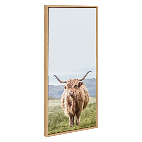 Kate and Laurel Sylvie Highland Cow Mountain Landscape Vertical Framed Canvas W…