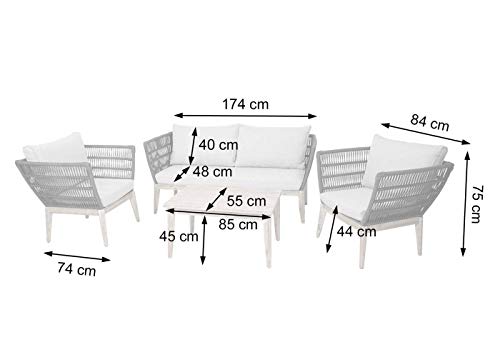 Mendler Gartengarnitur HWC-H55, Lounge-Set Sofa Sitzgruppe, Seilgeflecht Rope Holz Akazie Spun Poly MVG - Kissen dunkelgrau – Bild 4