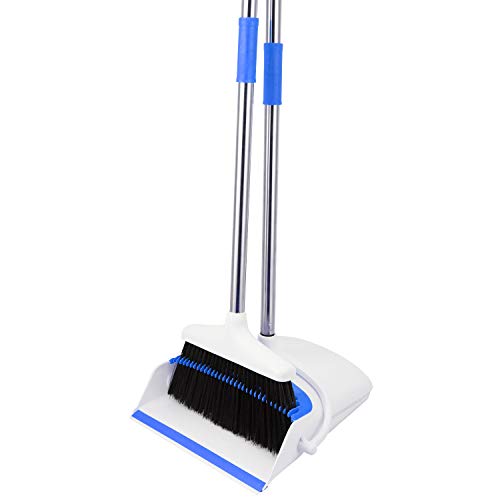 Broom and Dustpan Set - Strongest 30% Heavier Duty - Upright Standing Dust Pan with Extendable Broomstick for Easy Sweeping - Easy Assembly Great Use for Home, Office, Kitchen, Lobby Etc.- by Kray
