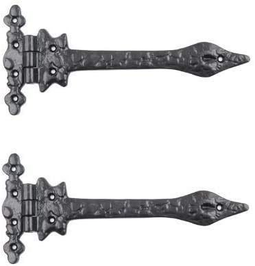 Black Antique Ornate Fleur-De-Lys Hinges - 9" (229mm) - 1 Pair