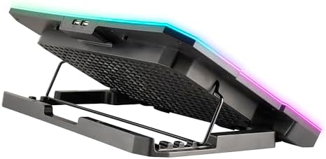 Hero Stand - Base de arrefecimento para portátil, 6 ventoinhas silenciosas, ecrã LCD, RGB, altura ajustável, 2 portas USB, suporte para smartphone, antiderrapante, 2400 RPM
