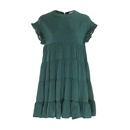 Joteisy Women's O Neck Ruffle Sleeve Tiered Casual Mini Dress (L, Green)