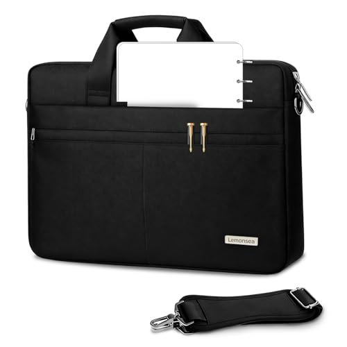 LEMONSEA Portafolios para Hombre, Funda para Laptop Tipo Bandolera, Maletin para Laptop de 15.6 Pulgadas Lmpermeable, Maletin para Hombre para Viajes de Trabajo y Negocios Negro